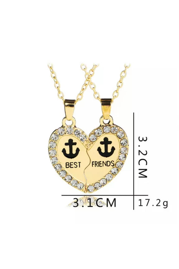 Gold Panda Broken Heart Best Friend Rhinestone 2 Pcs Friendship Necklace Gift-Anchor