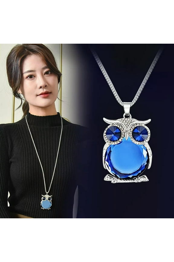 Gold Plated Blue Crystal OWL sweater chain Amulet Necklace Pendant Jewelry