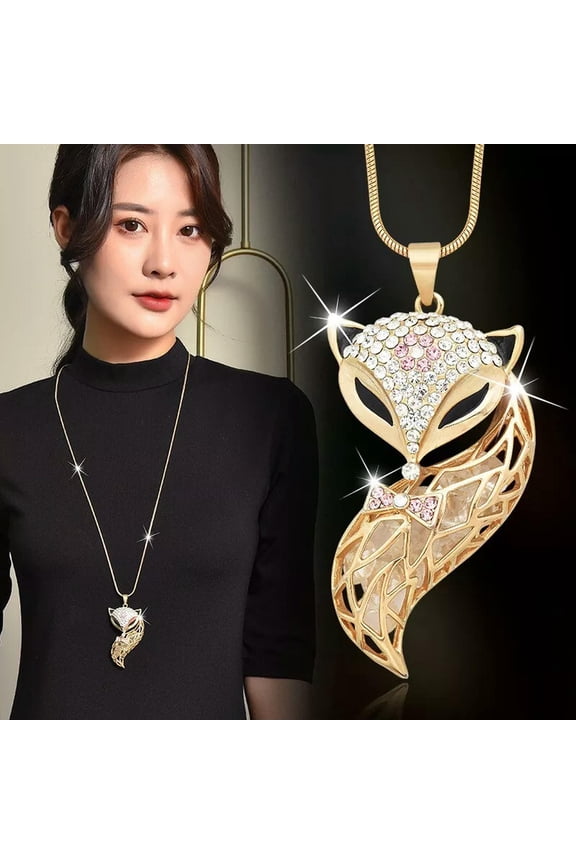Gold Plated Crystal fox sweater chain Amulet Necklace Pendant Jewelry