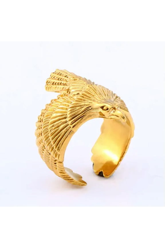 Gold Plated Flying Eagle Wings Ring Stainless Steel Men's Eagle Biker Punk Ring-7