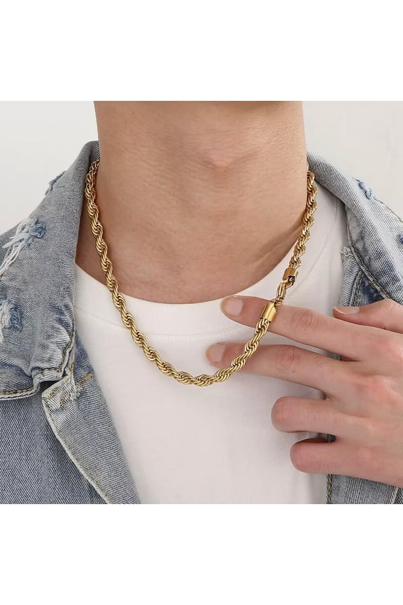 Gold Singapore Twist Chain Rope Necklace Stainless Steel For Mens 8mm 24'' Huge