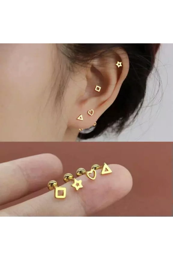 Gold Small Star Heart Triangle Crown Stud Earrings Surgical Steel Jewelry Gift-Triangle