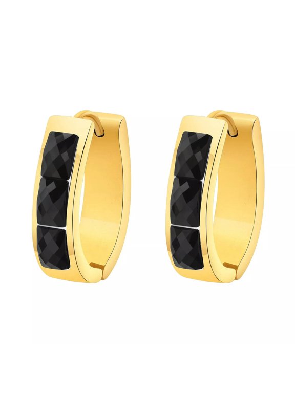 Gold Stainless Steel Fashion crystal CZ Black Stone loop earrings for ladies