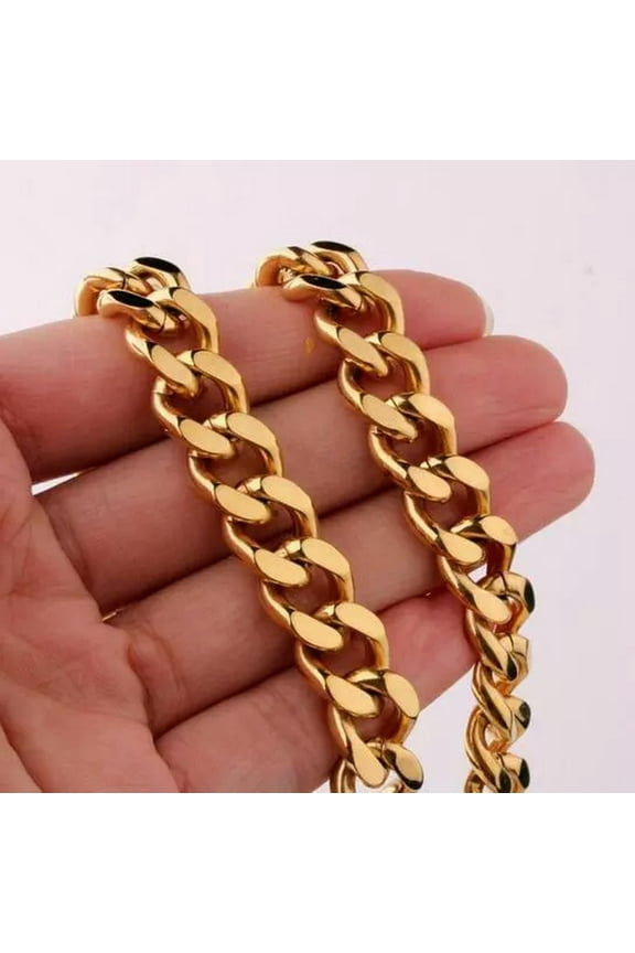 Gold Stainless Steel Smooth 10mm 24'' Curb Chain Men's Necklace Chain Biker