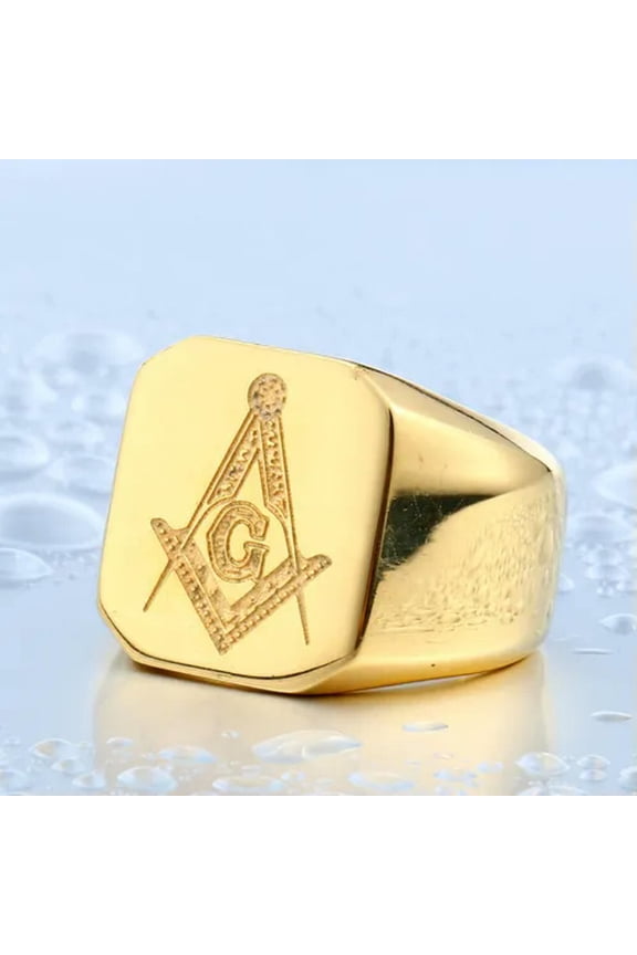 Gold Tone Carving Masonic Signet Ring Stainless Steel Freemason Seal Stamp Ring-11