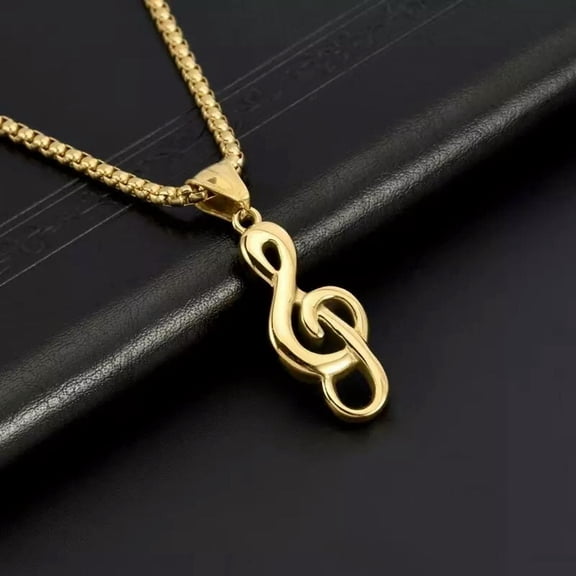 HOOUN Gold Treble G Clef Music Note Pendant Necklace Chain Mens Womens Jewelry Gift