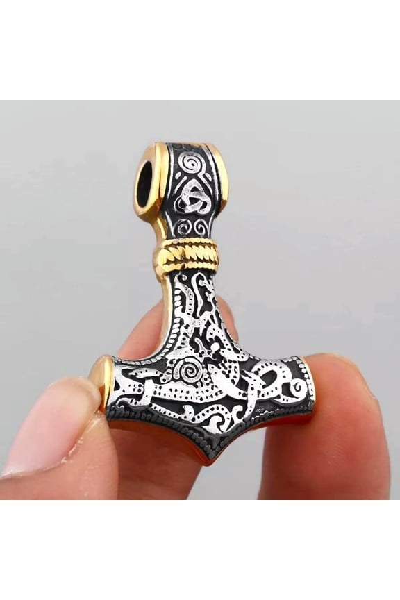 Gold Viking Thors Hammer Mjolnir Pendant Necklace Stainless Steel Jewelry Gift