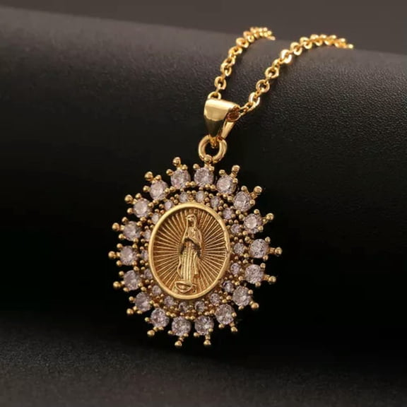 HOOUN Gold Virgin Mary Pendant Chain Necklace Overlay Religious Catholic Jewelrys-Stlye 2