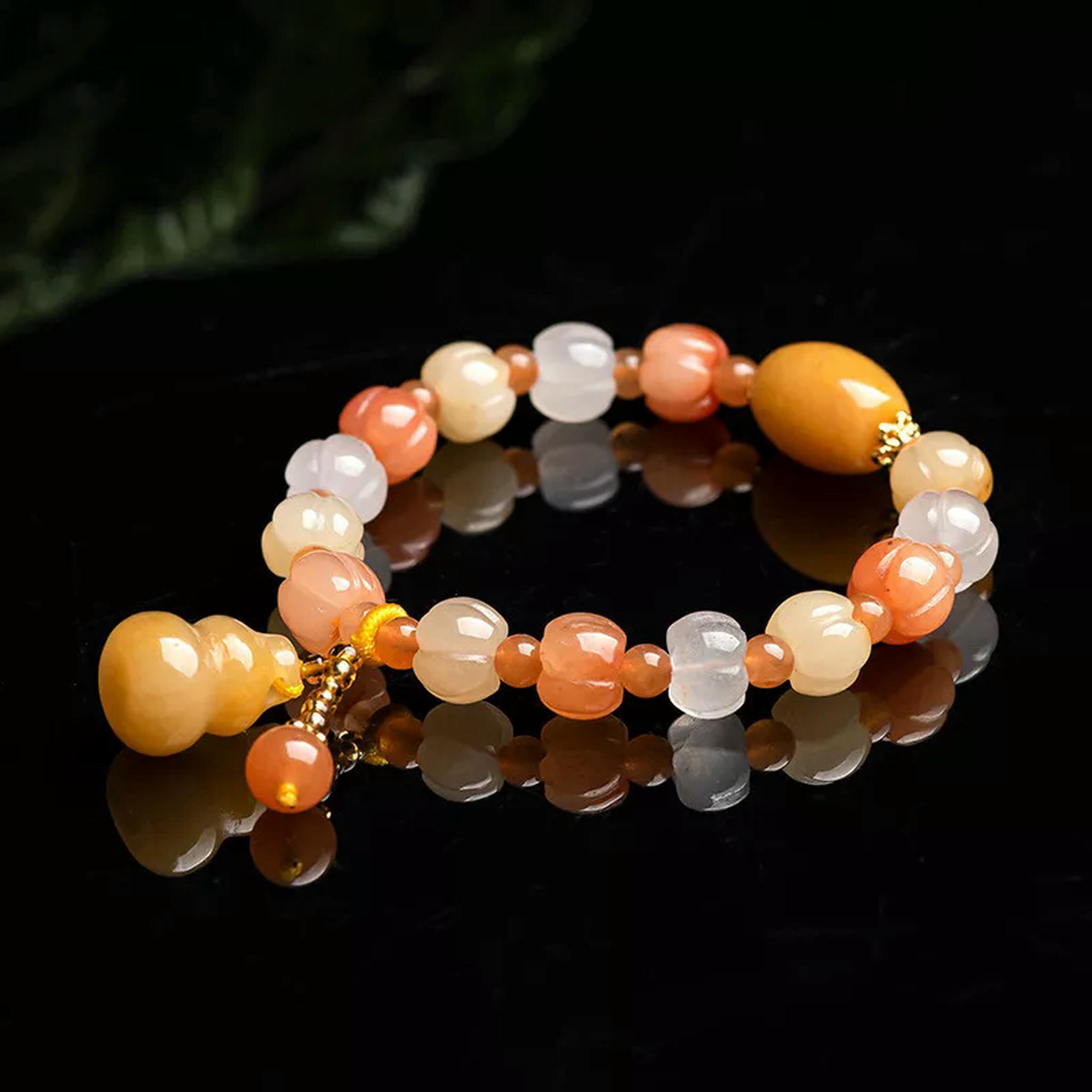 HOOUN Golden Silk Jade Gourd Pumpkin Beads Hand Chain Topaz Women's Jade Bracelet