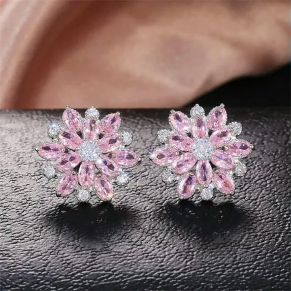HOOUN Gorgeous 925 Silver Drop Earrings for Women Pink Cubic Jewelry A Pair/set-#4