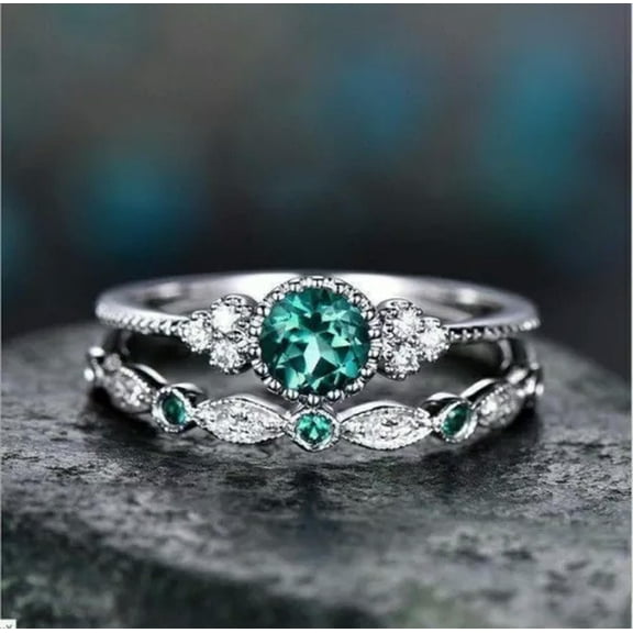 HOOUN Gorgeous 925 Silver Filled Women Ring Cubic Zircon Wedding Ring Jewelry Sz 6-10-Green-6