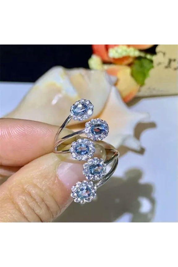 Gorgeous 925 Silver Wedding Rings for Women Blue Cubic Zirconia Ring Size 6-10-Adjustable-Blue