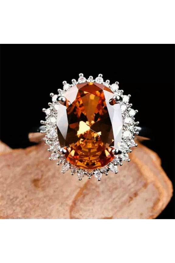 Gorgeous Cubic Zircon 925 Silver Filled Rings Women Wedding Jewelry Gift Sz 6-10-9-Champagne