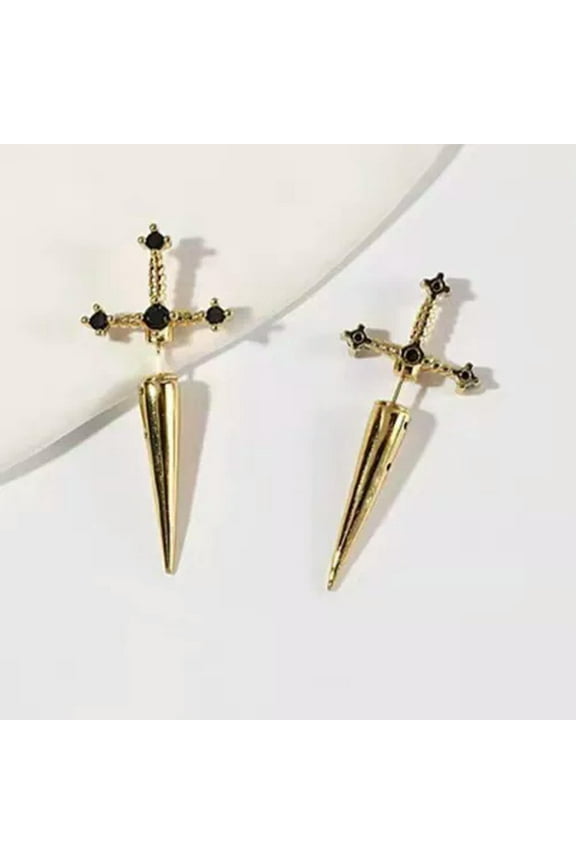 Goth Sword Screw Piercing Earrings Dramatic Blood Vintage Punk Crystal Jewelry-3#Gold sword piercing earrings