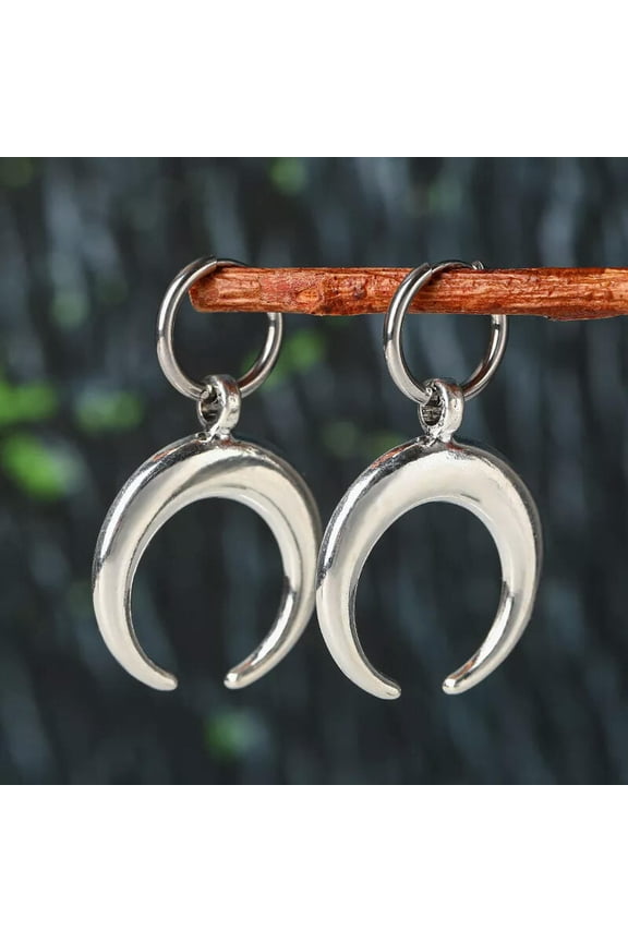 Gothic 925 Silver Moon Earrings Exaggerated Big Circle Horn Drop Dangle Earrings