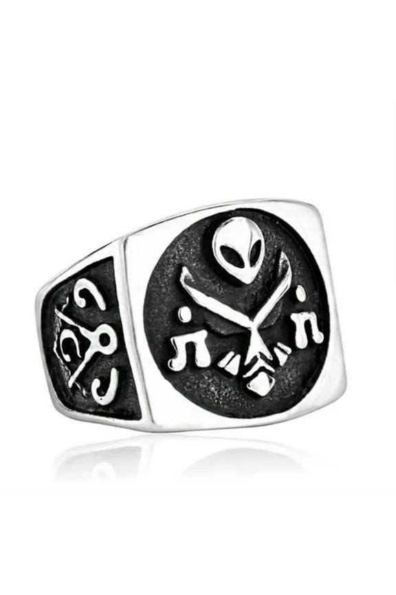 Gothic Alien Head Masonic Ring Stainless Steel Men's Vintage Biker Signet Ring-13