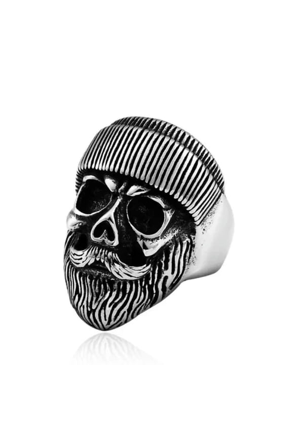Gothic Big Beard Skull Head Ring Stainless Steel Men's Powerful Biker Punk Ring-7