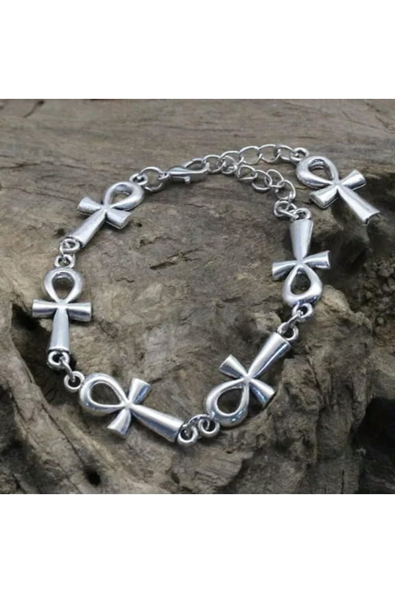 Gothic Cross Bracelet Adjustable Length Wrist Decorative Chain Women Men Jewelry-Silver Ankh Cross