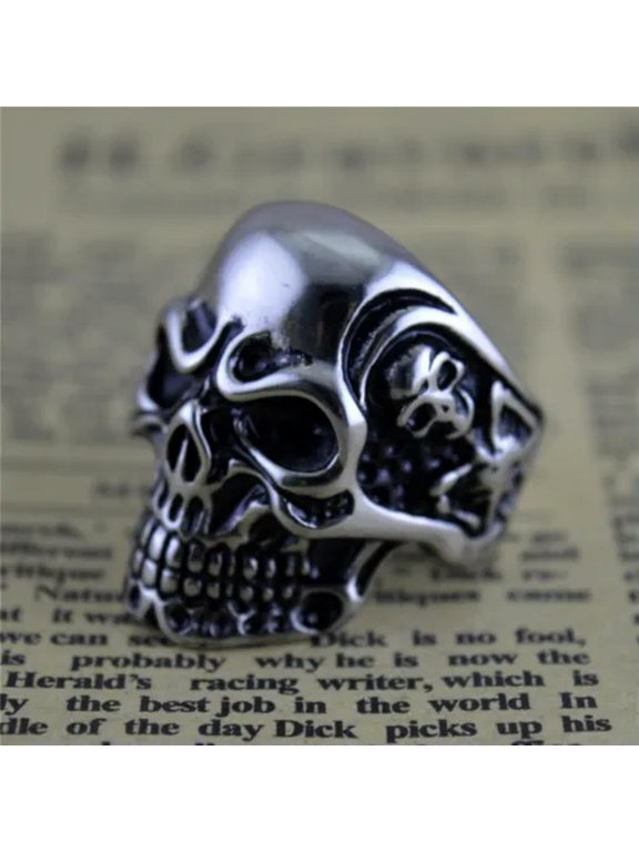 Gothic Demon Skull Ring Men Stainless Steel Skull Bones Biker Jewelry Size 7-13-7