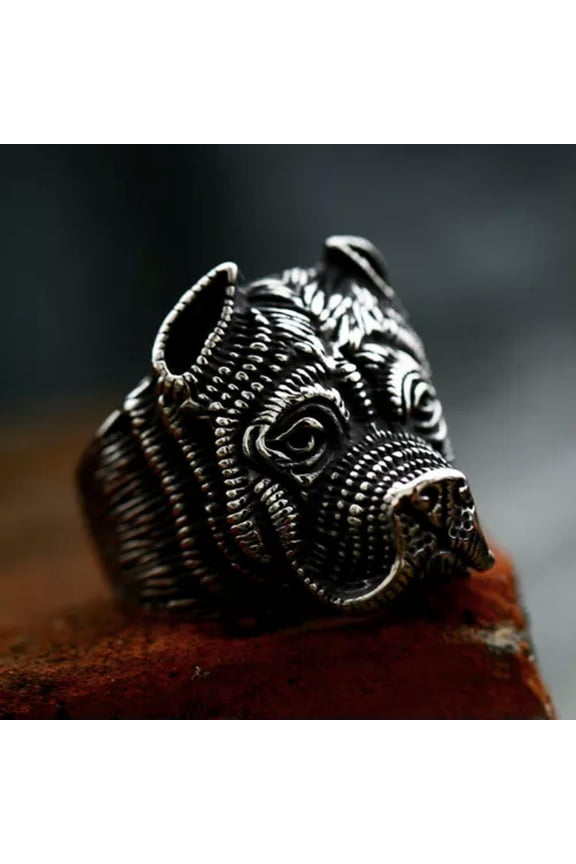 Gothic Dog Head Ring Stainless Steel Men's Biker Punk Ring British Bulldog Ring-7