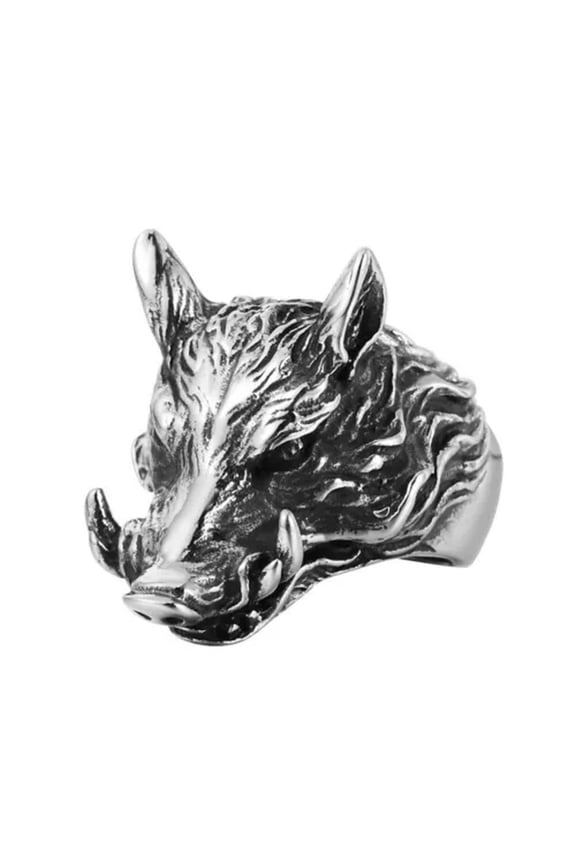 Gothic Fierce Tusks Wild Boar Ring Stainless Steel Men's Biker Jewelry Punk Ring-7