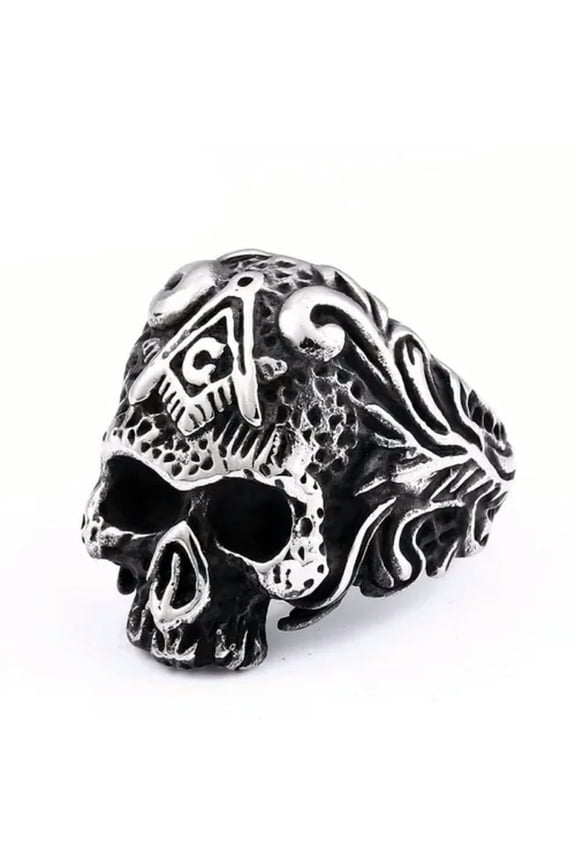 Gothic Flower Masonic Skull Ring Stainless Steel Men's Freemason Skull Punk Ring-9