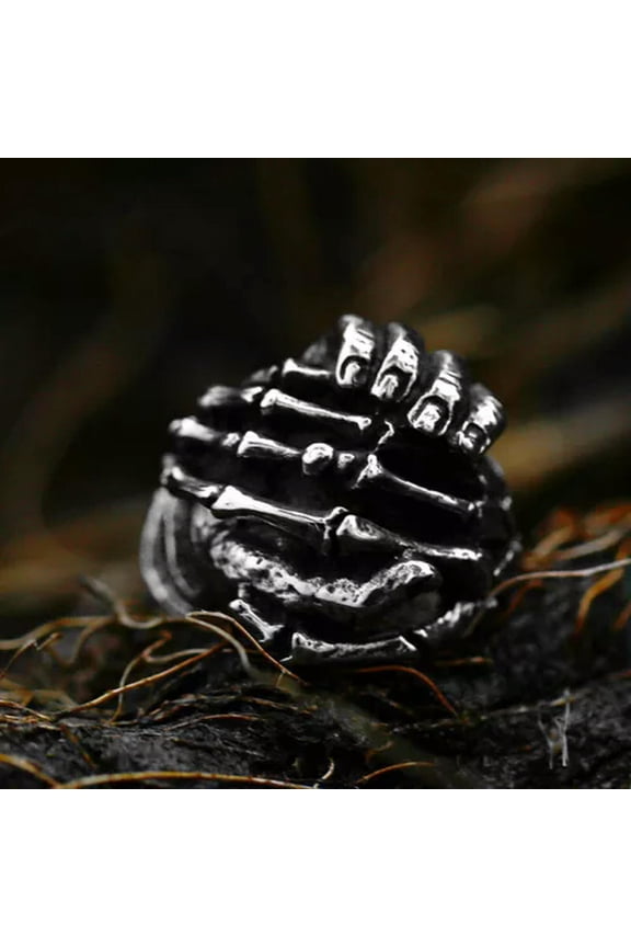 Gothic Human Hand with Skull Hand Ring Stainless Steel Vintage Promise Ring Punk-8