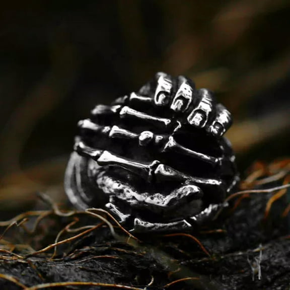 HOOUN Gothic Human Hand with Skull Hand Ring Stainless Steel Vintage Promise Ring Punk-9
