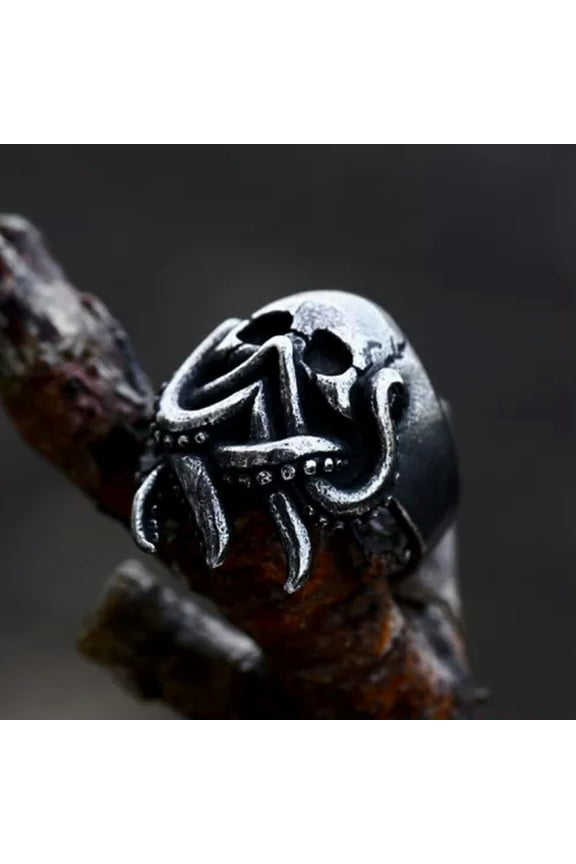 Gothic Octopus Tentacles Skull Head Ring Stainless Steel Hiphop Biker Punk Ring-8