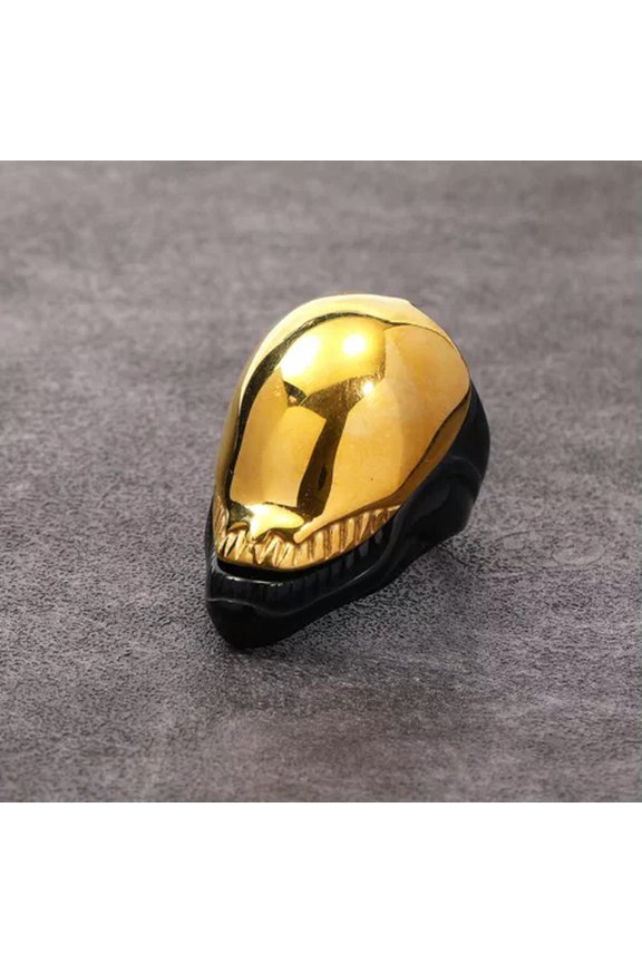 Gothic Openable Alien Skull Ring Stainless Steel Men's Skeleton Biker Punk Ring-9-Black with Gold Top