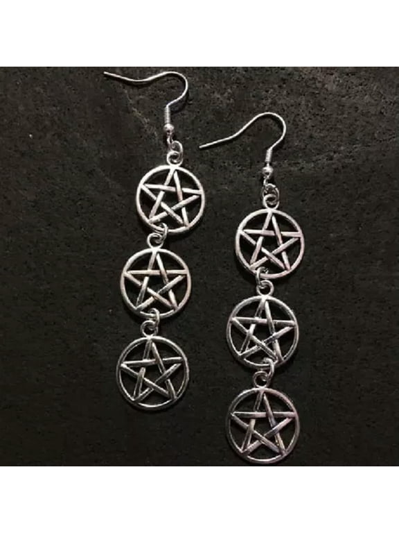 Gothic Pentagram Spike Charm Dangly Earrings Witch Pagan Wicca Jewelry Gifts-2#three Pentagram