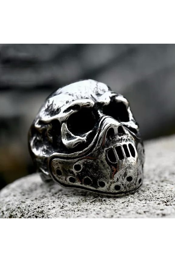 Gothic Punk Masked Death Skull Ring Stainless Steel Men Vintage Skull Biker Ring-7