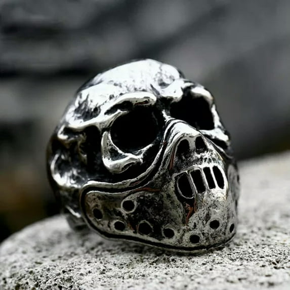 HOOUN Gothic Punk Masked Death Skull Ring Stainless Steel Men Vintage Skull Biker Ring-9