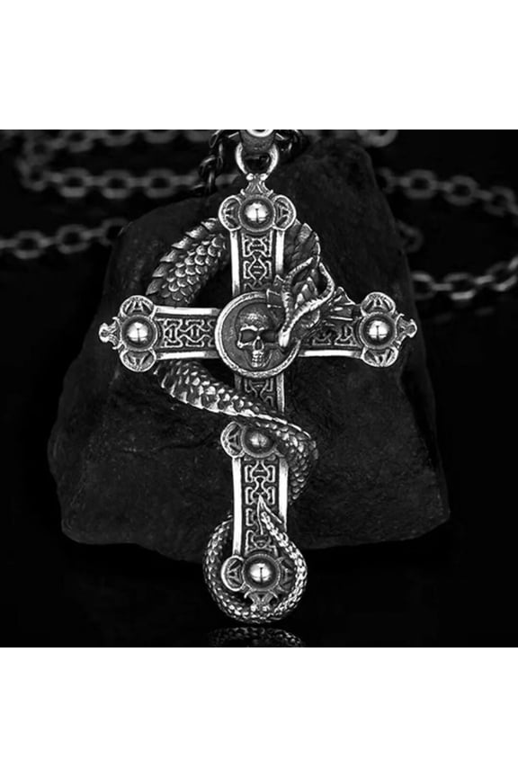 Gothic Punk Skull Dragon Cross Pendant Retro Necklace Biker Jewelry For Men 24"