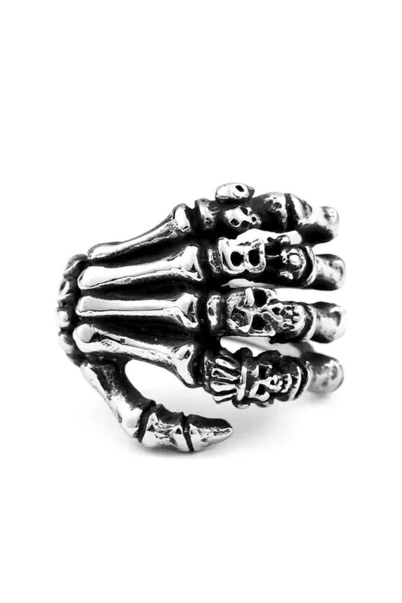 Gothic Punk Skull Hand Ring Stainless Steel Men's Skeleton Cool Biker Rock Ring-7