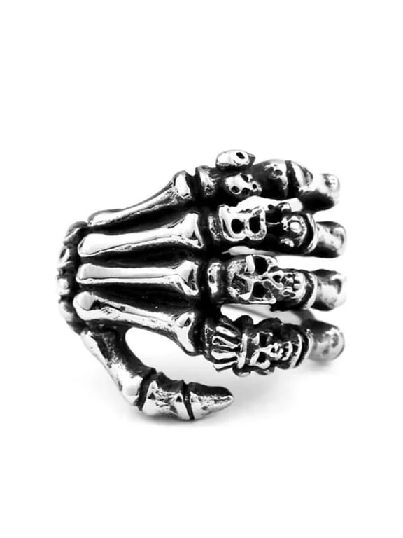 Gothic Punk Skull Hand Ring Stainless Steel Men's Skeleton Cool Biker Rock Ring-9