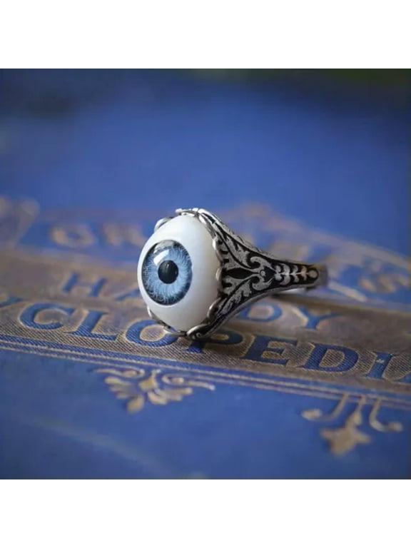 Gothic Rock Style Eyeball Shaped Ring Creative Cat's Eye Ring Men Women Jewelry-Blue-7