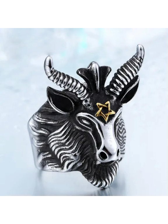 Gothic Satan Star Ram Ring Stainless Steel Men's Powerful Heavy Biker Punk Ring-10