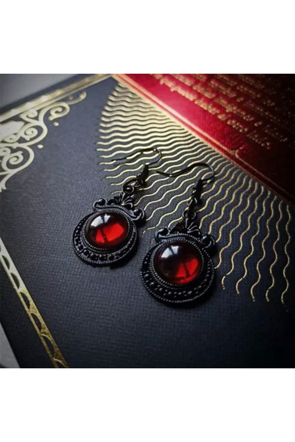 Gothic Silver Moon Crystal Earrings Red Rose Heart Party Jewelry Halloween Gifts-#3