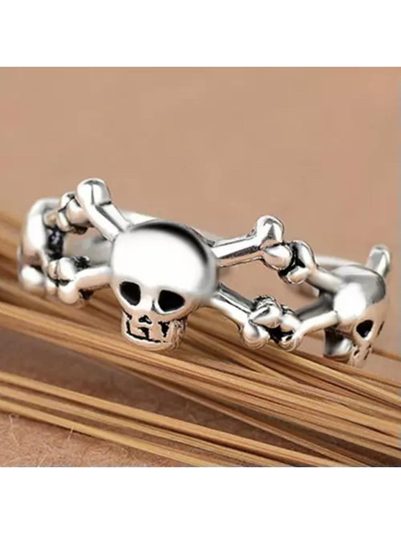 Gothic Skeletons & Skulls Open Adjustable Rings Punk Hip Hop Statement Jewelry-03# Skull Bones-open size