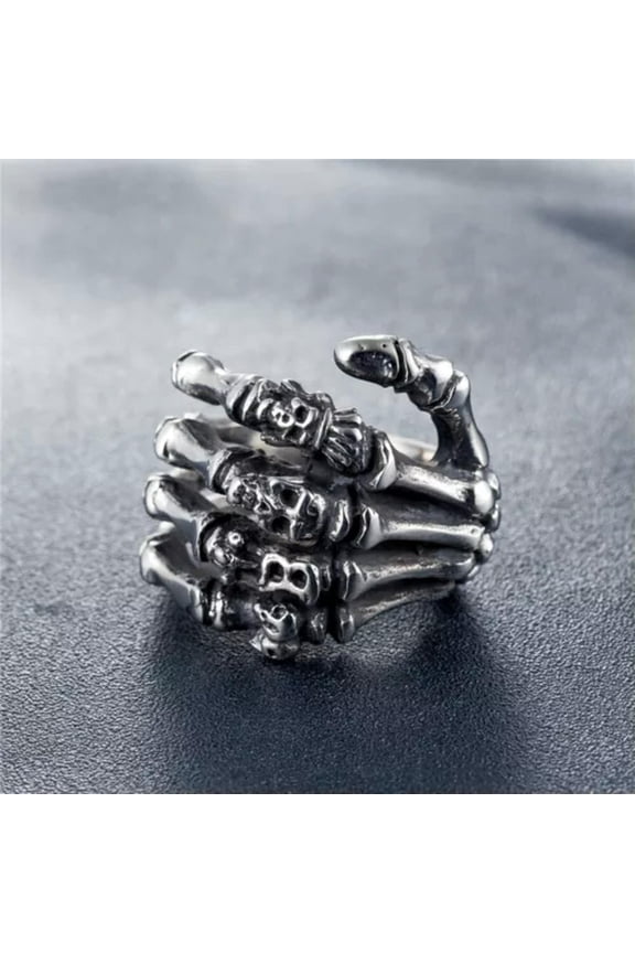Gothic Skull Hand Bone Finger Ghost Hand Ring Stainless Steel Unisex Punk Ring-9