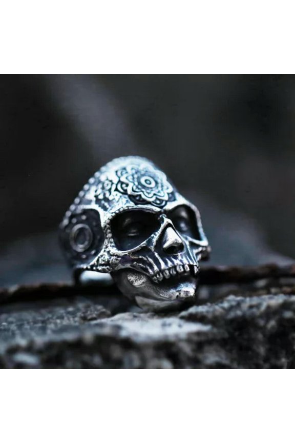 Gothic Skull Mask Ring Stainless Steel Vintage Men's Buddhist Skull Jewelry Ring-9
