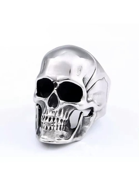 Gothic Skull Ring Stainless Steel Men's Vintage Liberty Skeleton Ring Punk Biker-12