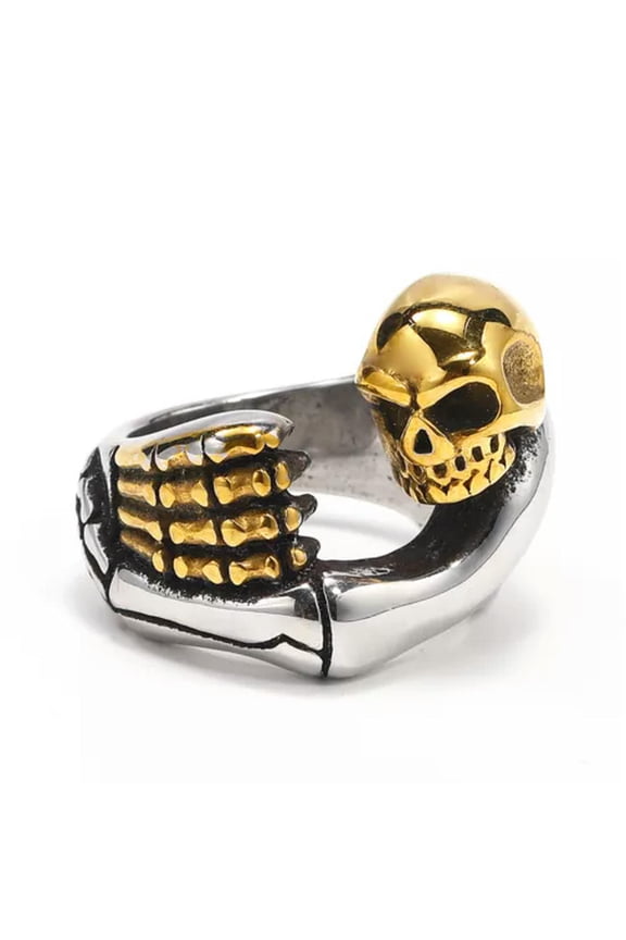 Gothic Skull Skeleton Hand Ring for Men Stainless Steel Vintage Punk Skull Ring-8-Silver-gold