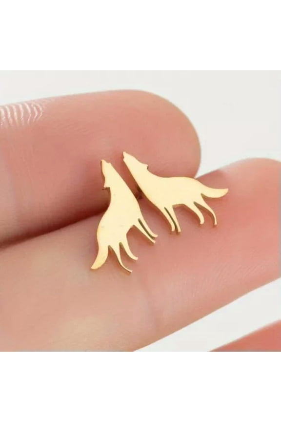 Gothic Stainless Steel Wolf Earrings Punk Studs Small Animal Gifts For Men Women-Golden Wolf Stud