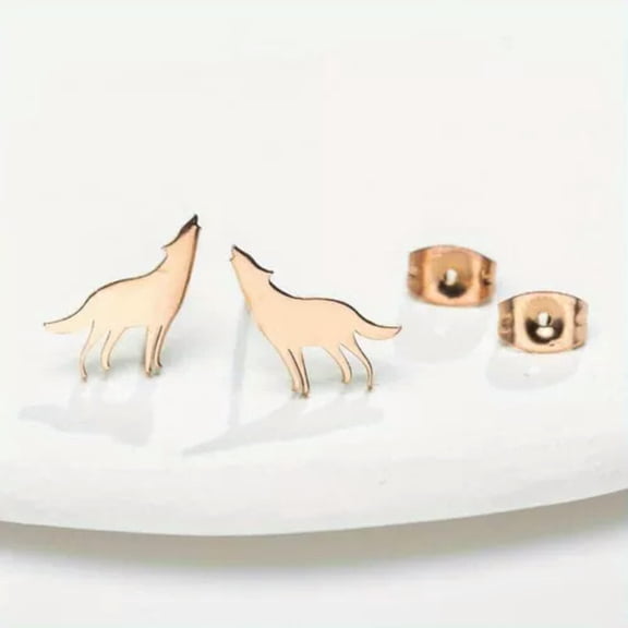 HOOUN Gothic Stainless Steel Wolf Earrings Punk Studs Small Animal Gifts For Men Women-Rose Red Wolf Stud