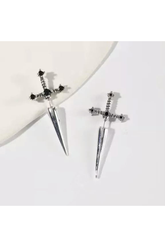 Gothic Sword Screw Piercing Earrings Vintage Cool Punk Crystal Men Women Jewelry-3#Silver sword sword piercing ...