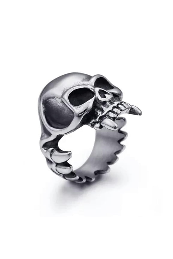 Gothic Vampire Tusks Skull Rings Stainless Steel Men's Heavy Biker Jewelry Ring-7