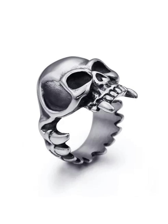 Gothic Vampire Tusks Skull Rings Stainless Steel Men's Heavy Biker Jewelry Ring-8