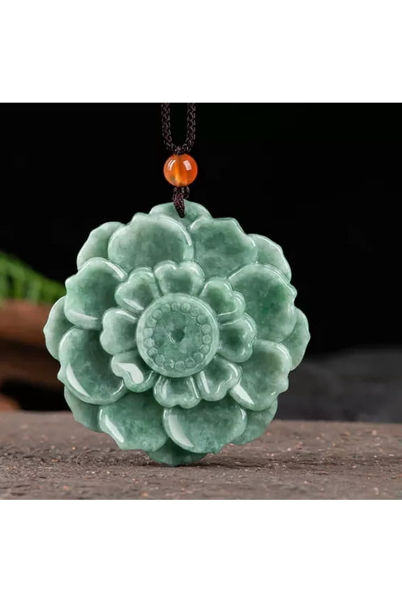 Grade Natural A Ice Jade Jadeite Lucky Green Lotus Flower Round Pendant Gift